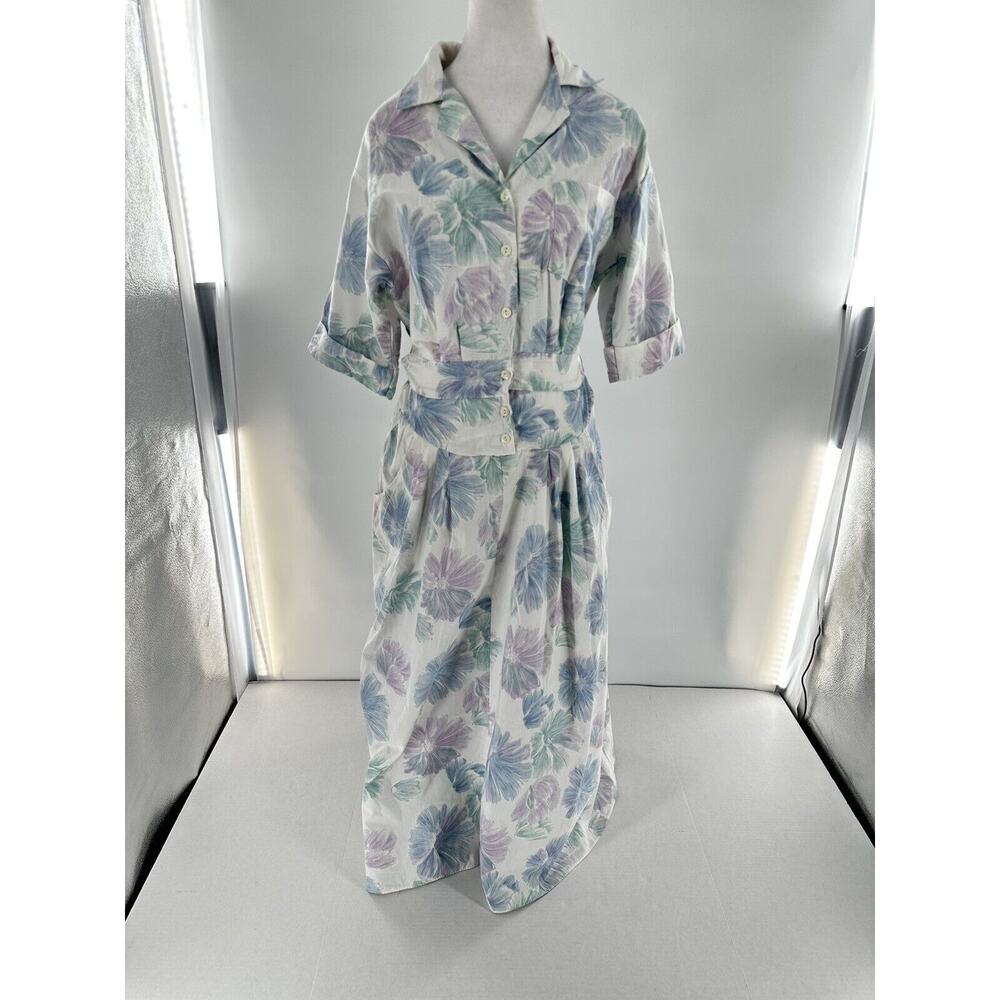 Vtg 1970’s Midi Dress Sz 11/12 Floral Watercolor Cottage Grandma Pastel Modest - Picture 1 of 13